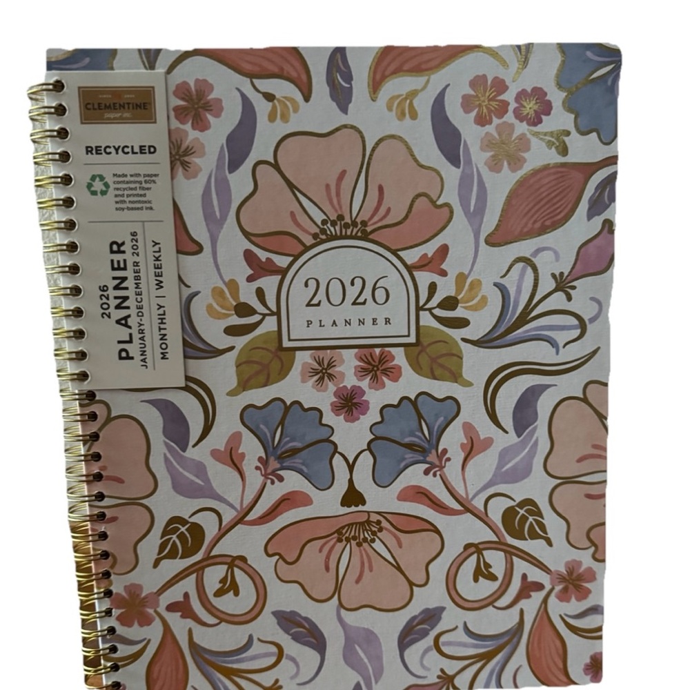 Clementine Paper inc 12-month Large Size Planner Jan- Dec 2026 Hard Tan floral